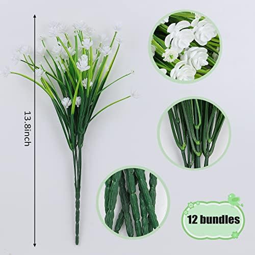 RECUTMS 12 Bundles Artificial Flowers 8Pcs Fake Grass for Outdoor 1