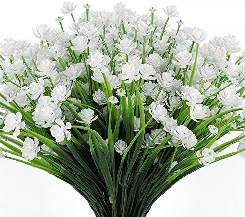 RECUTMS 12 Bundles Artificial Flowers 8Pcs Fake Grass for Outdoor 1