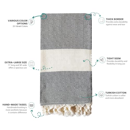 Turkish Cotton Beach Towel - Lightweight Soft and Travel Friendly