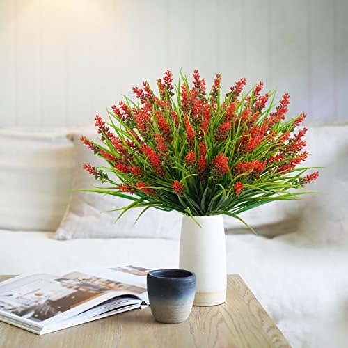 Agusbagli 24-Bundle Artificial Grass Fake Plants Red