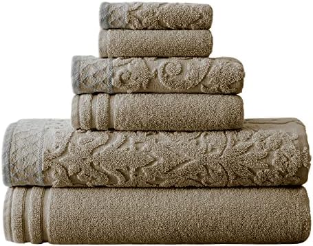 Modern Threads 6-Piece Ultra Soft Damask Towel Set Taupe