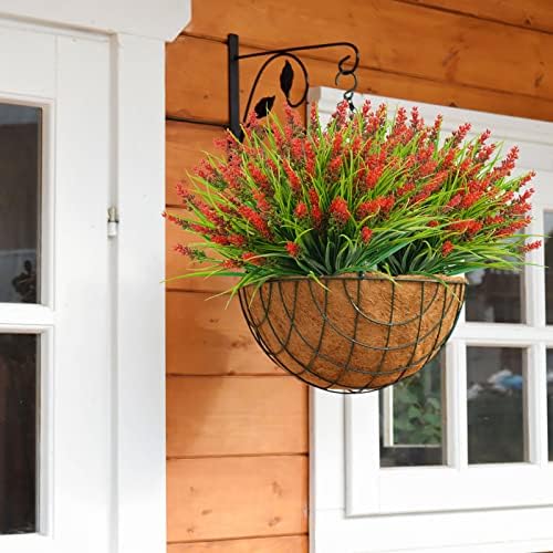 Agusbagli 24-Bundle Artificial Grass Fake Plants Red