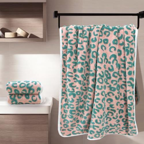 USTIDE 3 Piece Green Leopard Print Towel Set