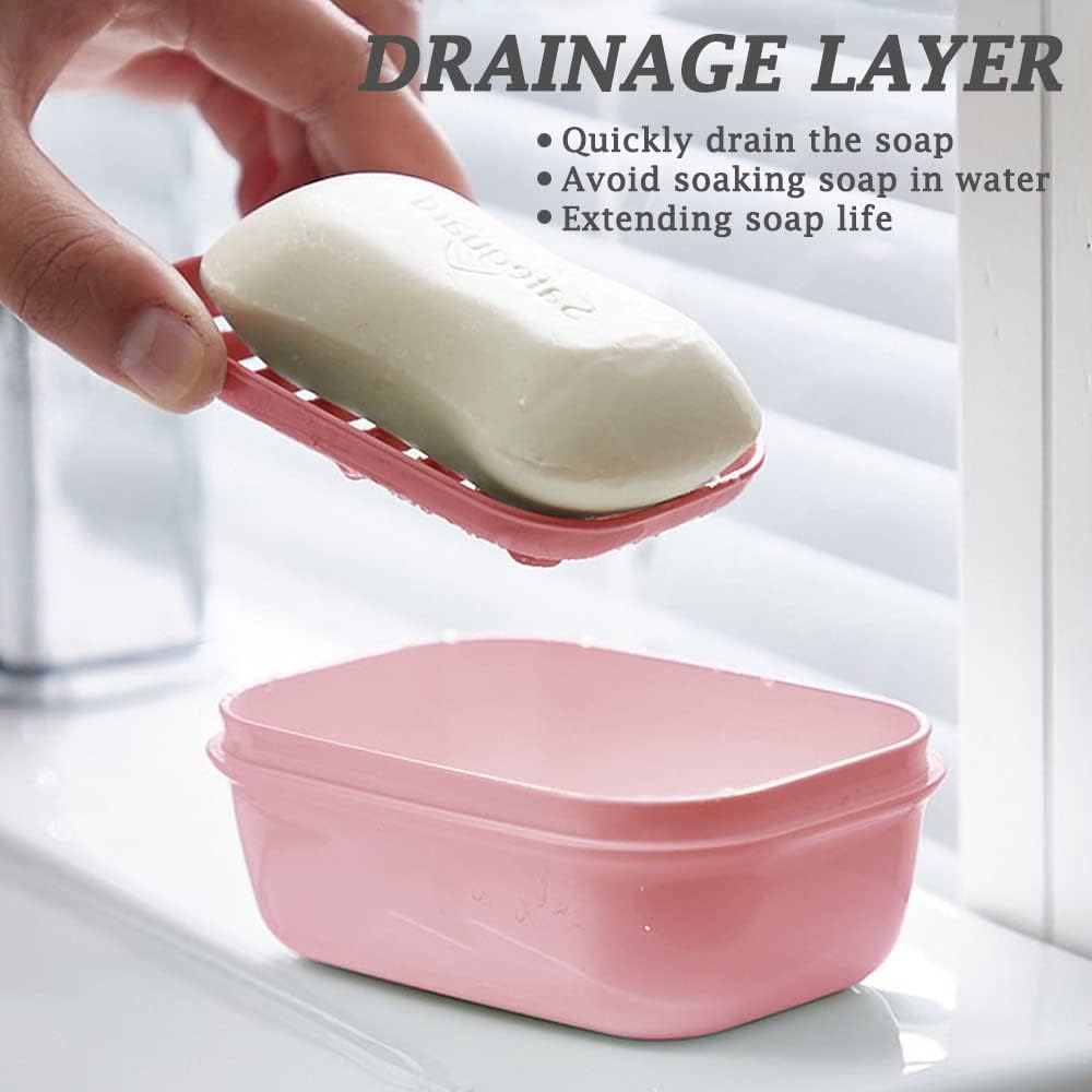 Traveling Soap Holder with Leak-Proof Lid and Drainage Layer Pink
