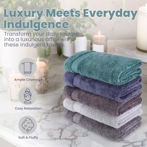 Organix Luxury 5 Pack Bath Towels - 30x60 Inches 100 Cotton