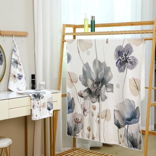 Preboun 3 Pack Brown Poppy Floral Bath Towels Set