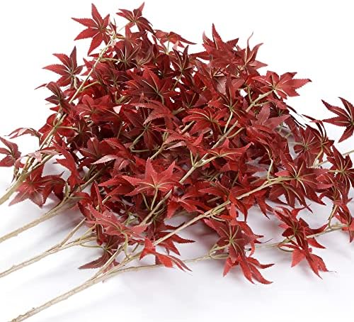 4Pcs Artificial Maple Leaves Branches Red Autumn Foliage