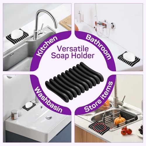 Langierspur 2 Pcs Self Draining Silicone Soap Holder - Waterfall Design Black
