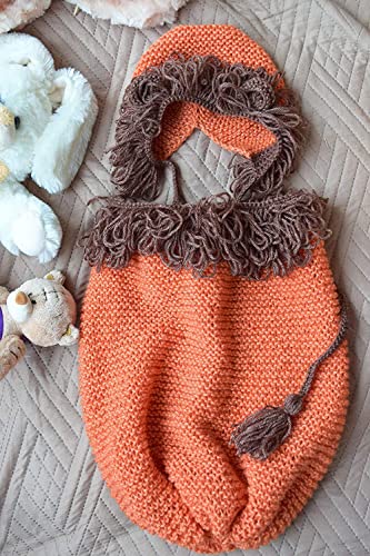 Handmade Lion Hat and Cocoon Knit Snuggle Baby Sleeping Bag
