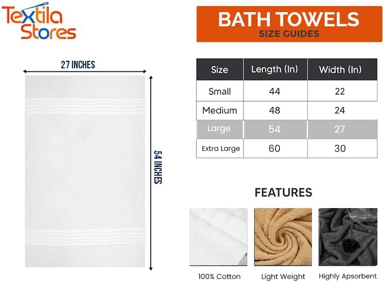 Textila Bath Towels - 27x54 Inch Pack of 4