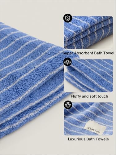 WENSHUO Azure Holiday-Striped Bath Towel 100 Combed Cotton Luxury Super Absorbent