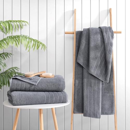 Casa Platino 100 Cotton 2 Pack Bath Towels Set - Cool Grey