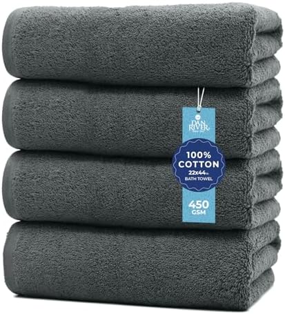 DAN RIVER 4 Pack Bath Towels 22x44 Inches Super Soft Quick Dry