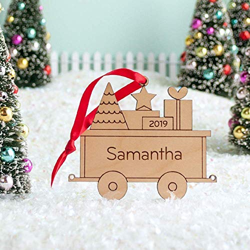 Graphic Spaces Train Ornament 2024 Babys First Christmas Wood Handmade