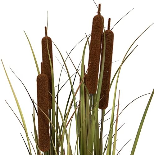 Vickerman 60 Artificial Grass and Cattails with Iron Pot