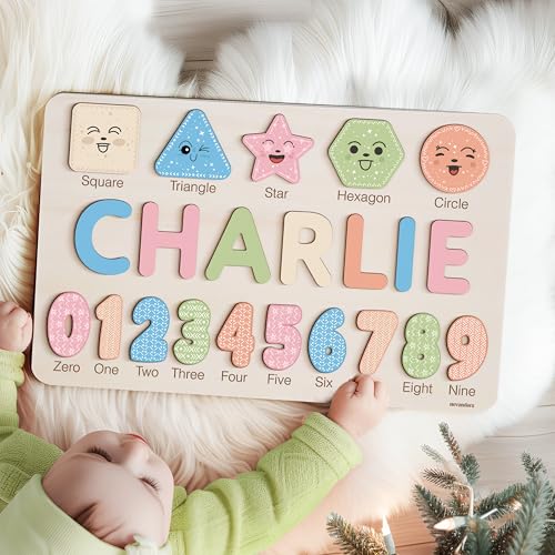 Nevandora Personalized Wooden Name Puzzle for Baby Girls and Boys