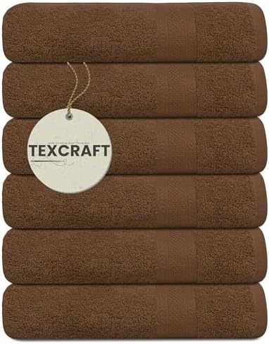 TEXCRAFT Bath Towel Set of 6 24 x 48 Inch Cotton Terry Towels