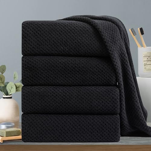 Hailea 4-Pack Black Bath Towels Set 35x70 Inches