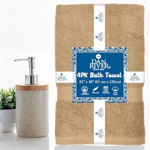 DAN RIVER 4 Pack Bath Towels 24x48 Inches Tan