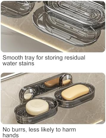 Loyliawa Wall Mount Soap Dish Double Layer Hollow Quick Drain Black