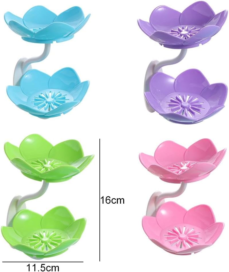 Lotus Shape Soap Box with Double Layer Storage Pink
