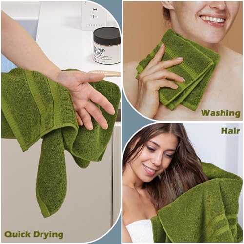 Cleanbear Bathroom Towel Set of 4 - 100 Cotton Moss Green