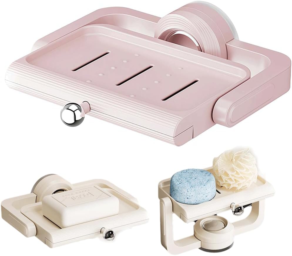 Rotatable Suction Cup Soap Dish Holder for Shower Bathroom and Kitchen
