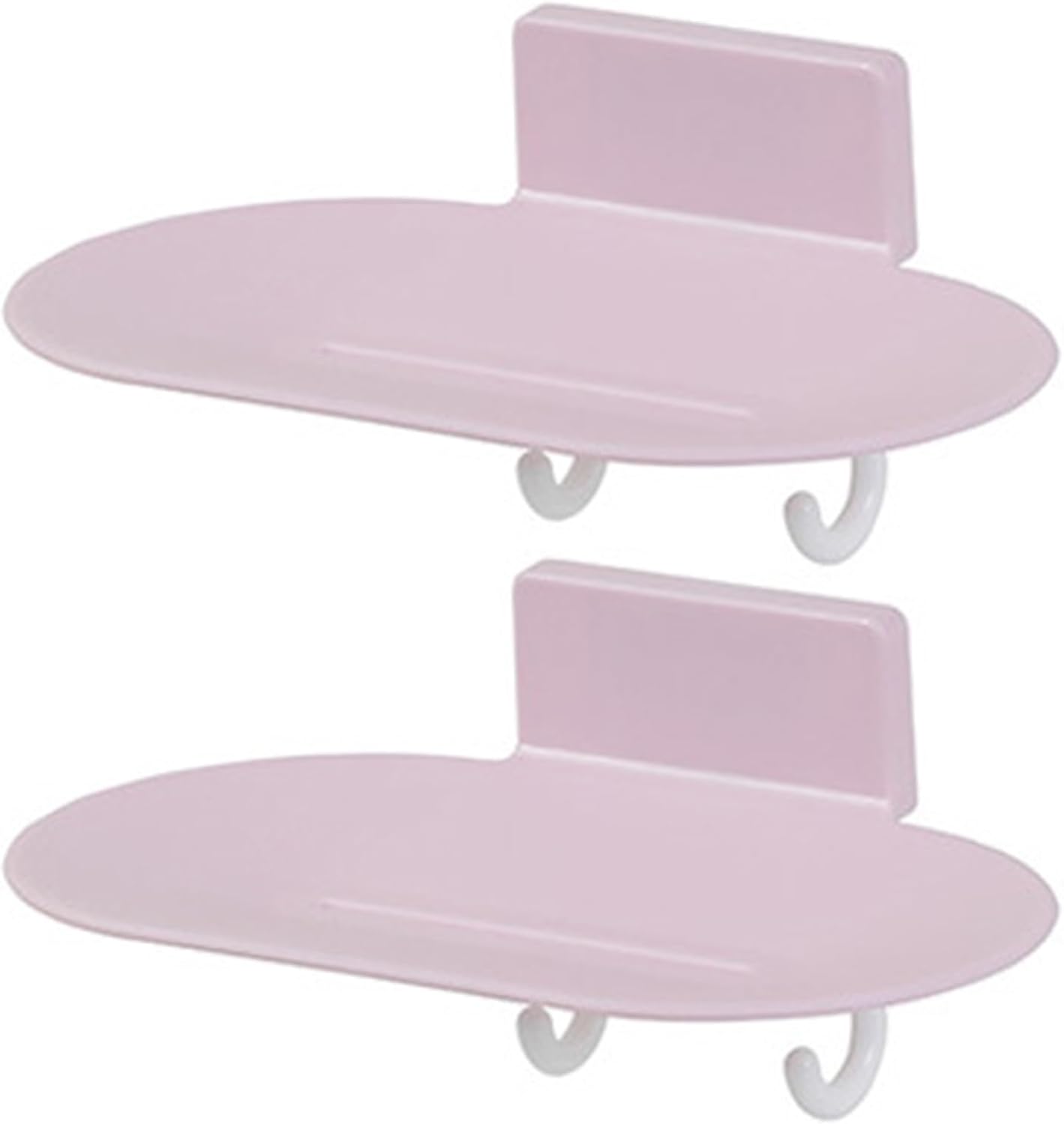 2Pcs Wall Mount Soap Holder with No-Punch Adhesive and Drainage Hole Pink