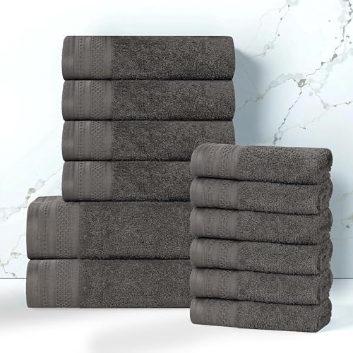 Superior Gunmetal Cotton Towel Set 12 Piece Quick Dry Bath Towels