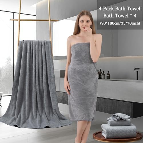Ycosy 4-Pack Gray Bath Towel Set - 600 GSM Oversized