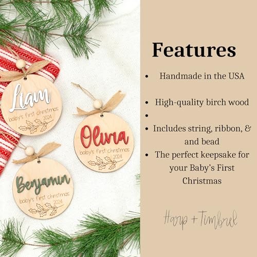 Personalized Baby First Christmas Ornament Name Wood 2024