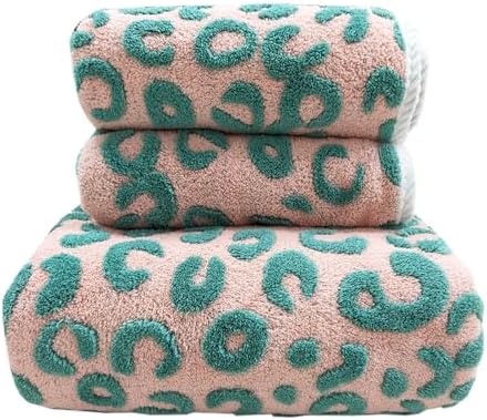 USTIDE 3 Piece Green Leopard Print Towel Set