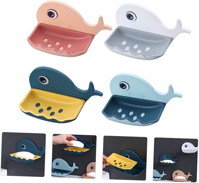 Whale Shaped Soap Holder Wall Mounted No Drilling Required Pink 1