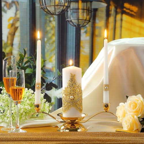 Irenare Gold Unity Candles with Holder for Wedding
