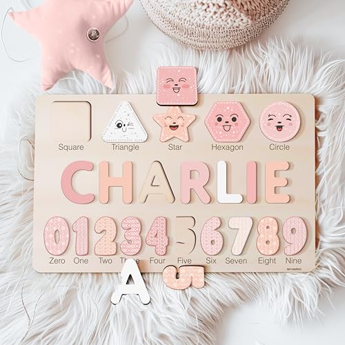 Nevandora Personalized Wooden Name Puzzle for Baby Girls and Boys