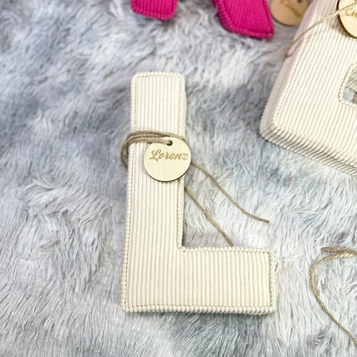 Handmade Corduroy Initial Wooden Sign for Baby Stroller