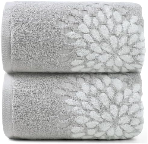 Light Grey Bath Towels Set of 2 - Soft Quick Dry 55 x 28