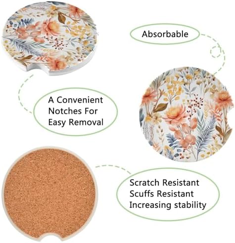 Meadow Flowers Car Coasters 2 Pack Ceramic Cork Base