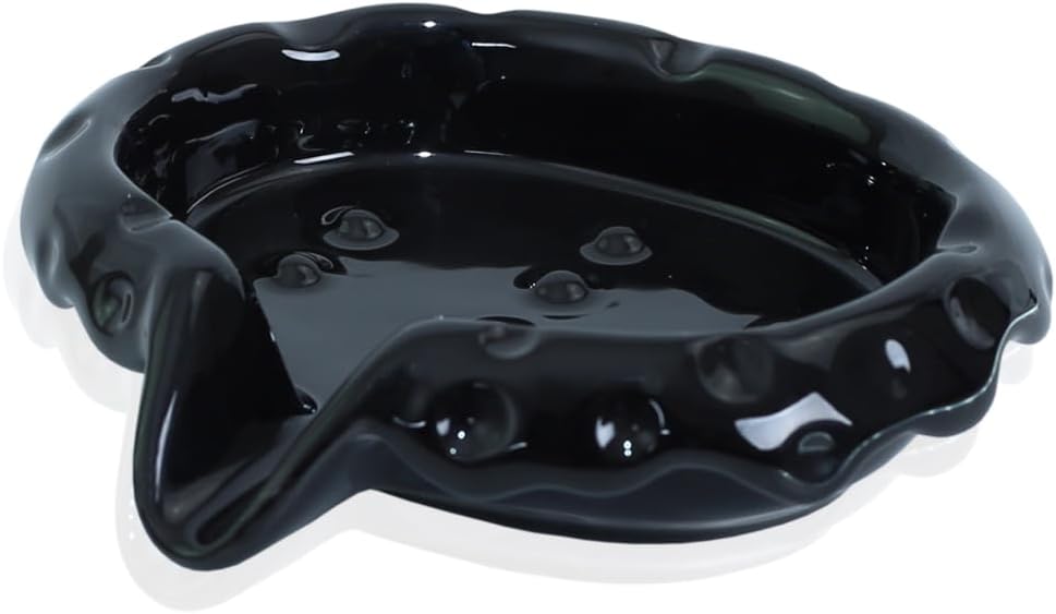 VIULIKT Ceramic Soap Dish with Drain Spout Black 1