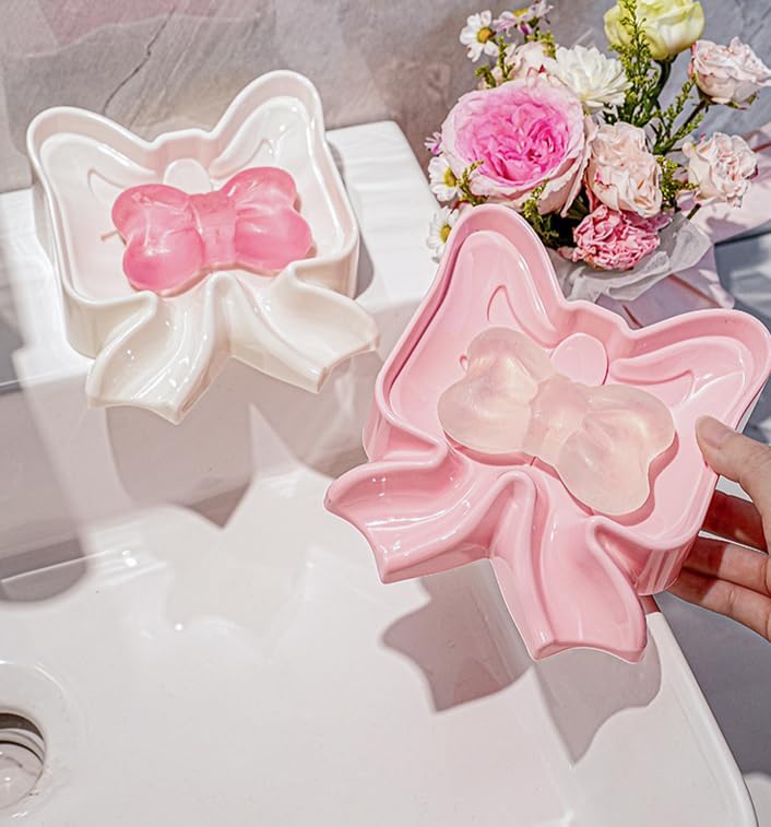 Menivi Soap Dish Bowknot Holder Pink