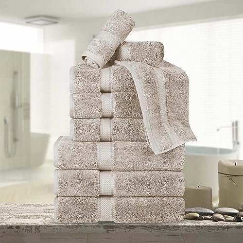 BLUENILEMILLS Egyptian Cotton Towel Set 9-Piece 800 GSM Stone Grey
