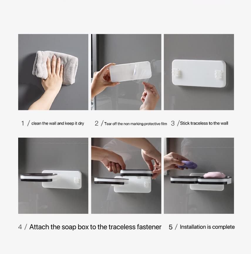 LUCKTE Adhesive Shower Soap Holder with Drain Tray