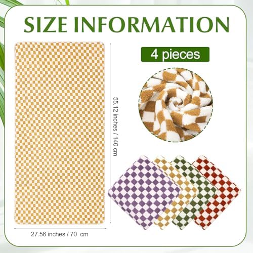 4 Pcs Checkered Bath Towels for Summer Pool Hotel Spa