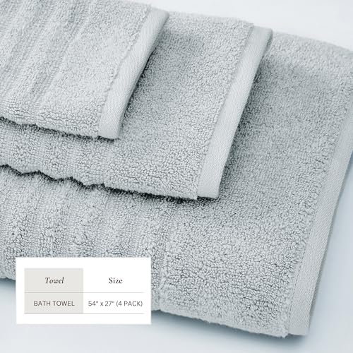 Great Bay Home Grey Bath Towels 4 Pack - 100 Combed Cotton
