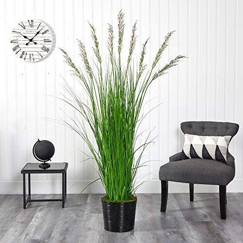 Nearly Natural 6ft Grass Artificial Plant in Black Tin Planter