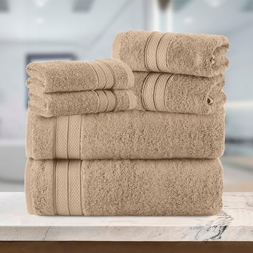Elegant Comfort Luxury 6-Piece Towel Set - Tan