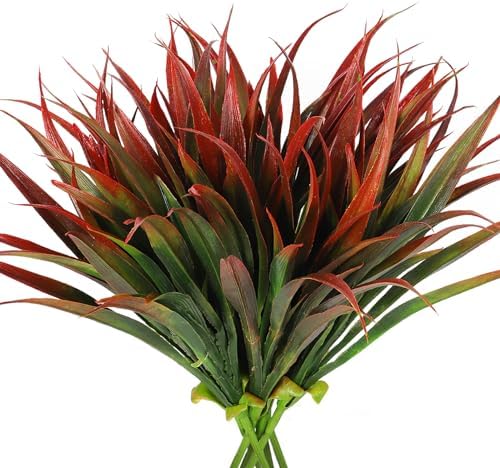 RECUTMS 12 Bundles Artificial Flowers 8Pcs Fake Grass for Outdoor
