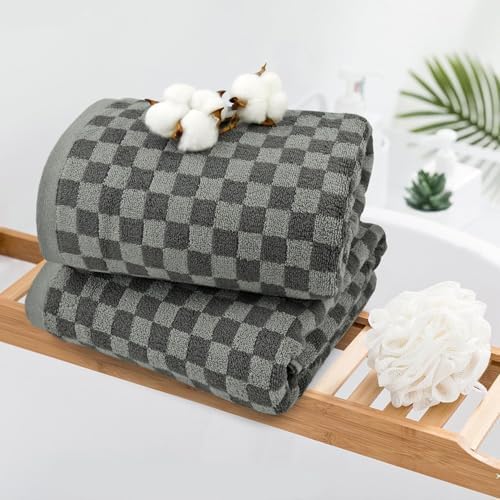 Jacquotha Pack of 2 Grey Checkered Cotton Bath Towels 1