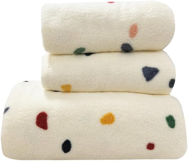 USTIDE 3 Piece Towels Set Multicolor Dots Pattern