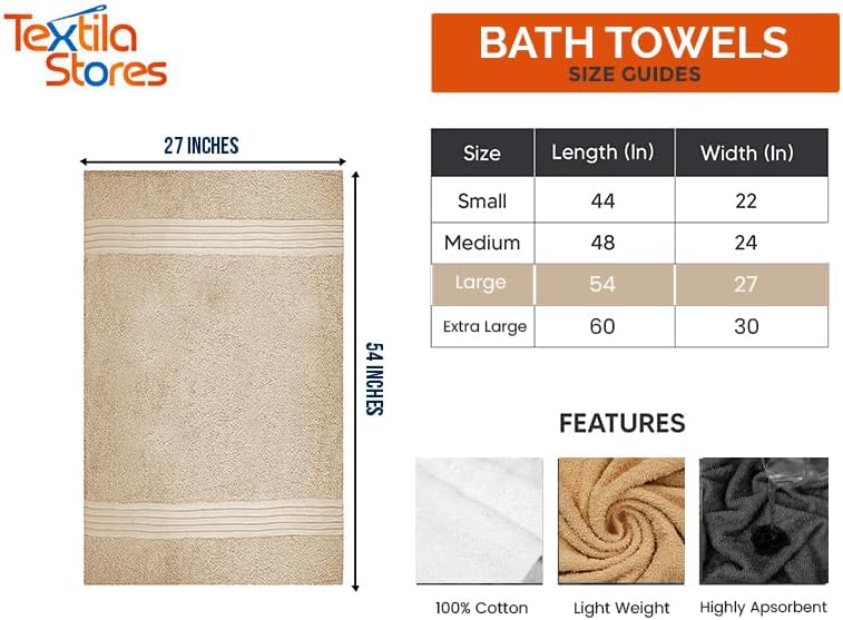 Textila Bath Towels - 27x54 Inch Pack of 4 1